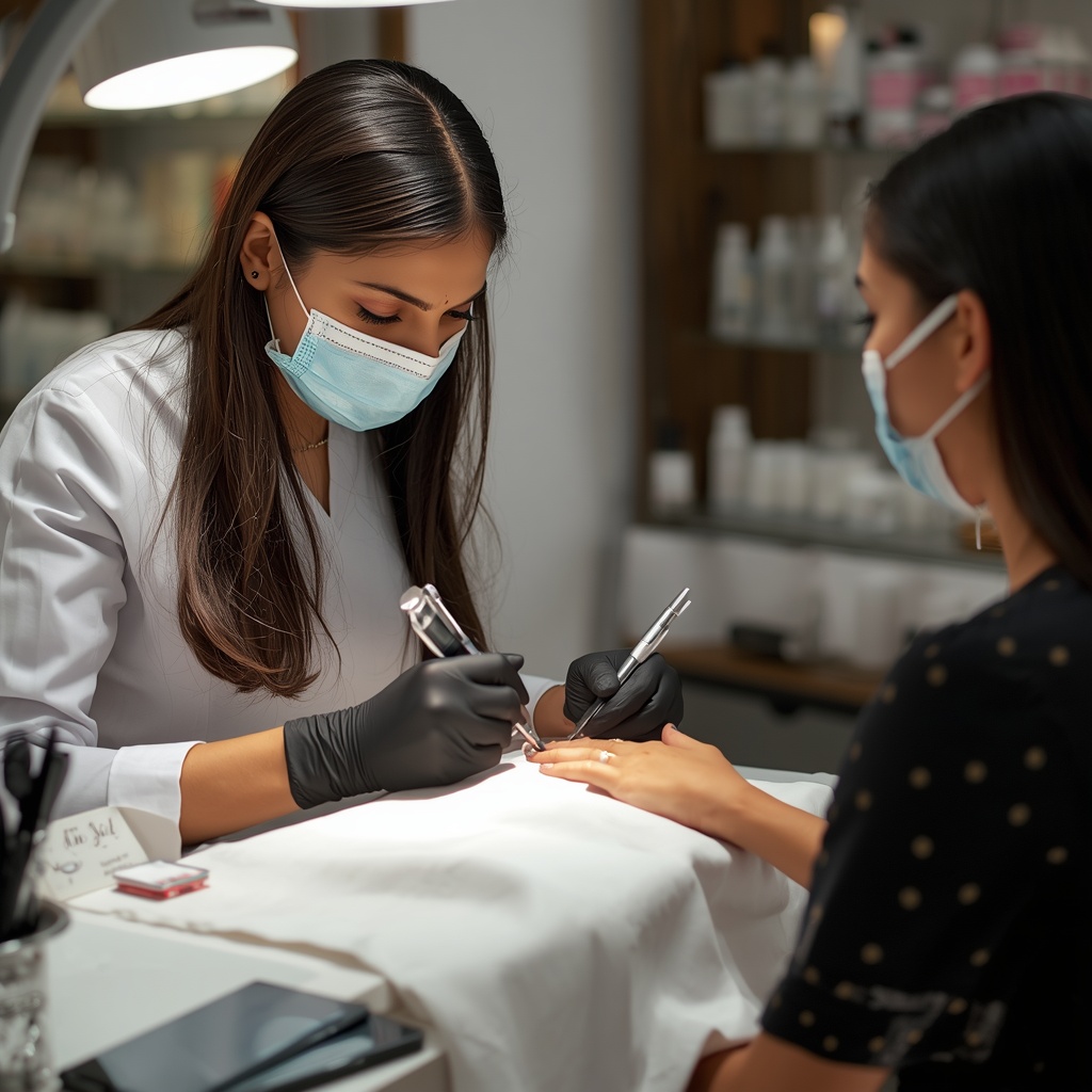 lucid origin indian nail technician performing professional manicure for female client modern 0