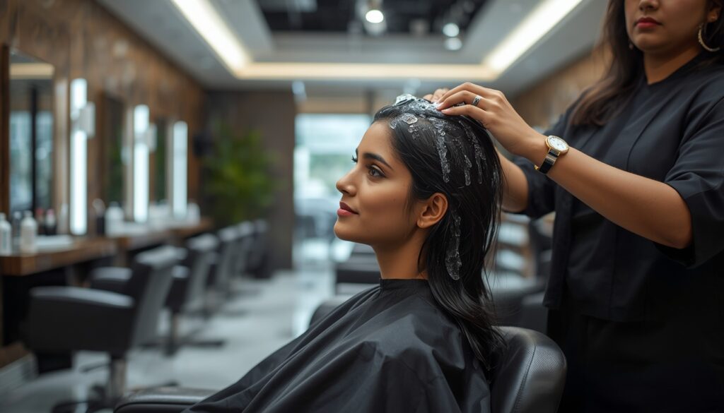 lucid origin indian woman having hair wash in a modern beauty salon professional salon enviro 0