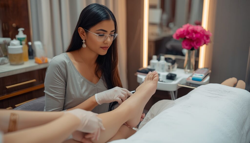 lucid origin professional pedicure service in luxury beauty salon indian female client receiv 0
