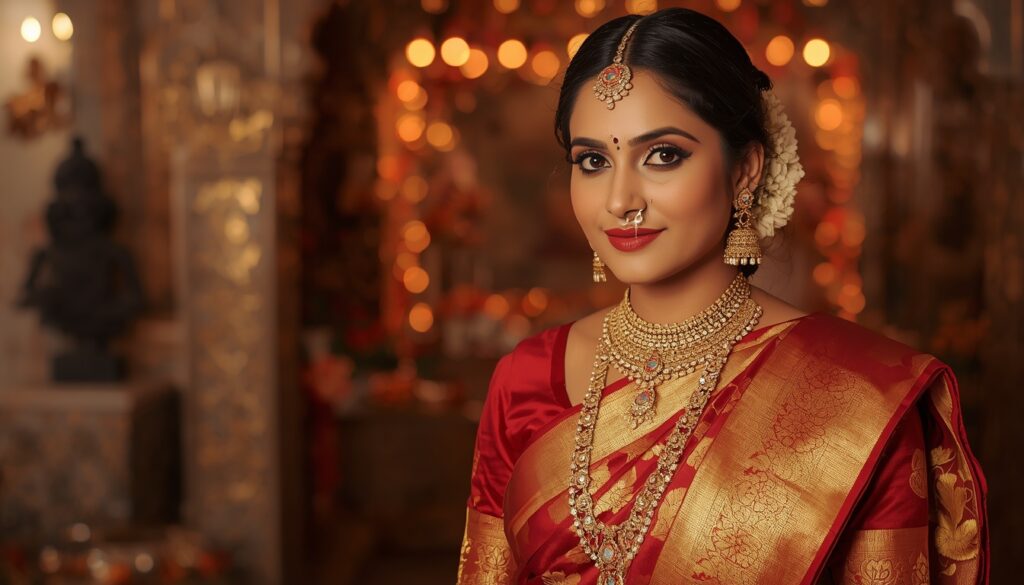 lucid origin south indian woman in traditional silk saree and elegant jewelry wedding celebra 0
