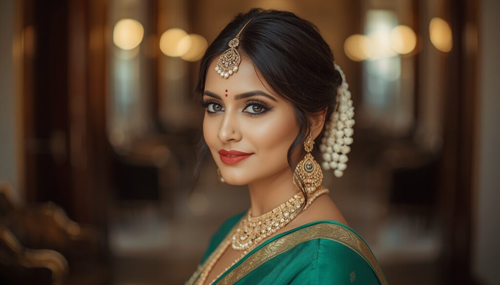 lucid origin south indian woman with elegant hairstyle traditional outfit professional salon 0