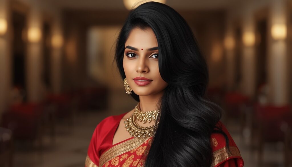 lucid origin south indian woman with long healthy black hair traditional indian appearance mo 0 (1)