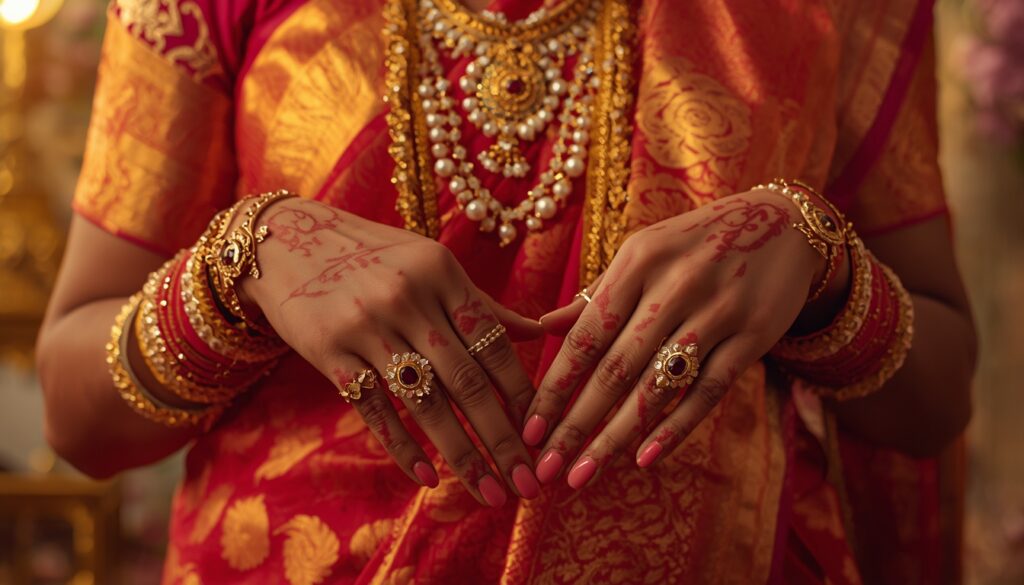 lucid origin a cinematic photo of south indian woman wearing traditional saree and jewelry ha 0